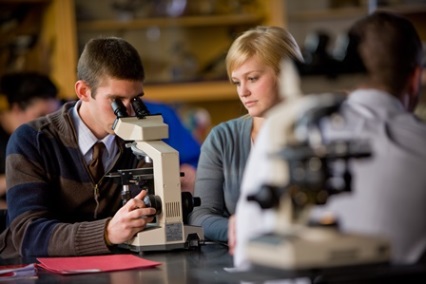Students Conducting Research Using a Classroom Microscope