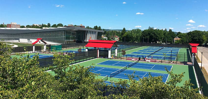 View of the Student Life Center and tennis courts from Park Center
