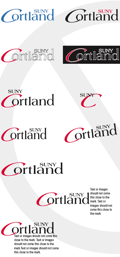 SUNY Cortland non-approved logo usage logo examples