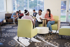 Students in residence hall lounge