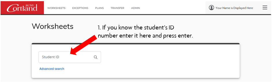 1) type the student's ID number into search bar and hit enter