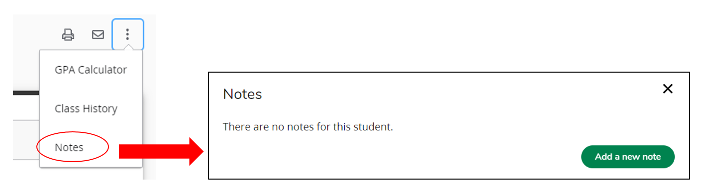 select three dots and choose notes from drop-down menu