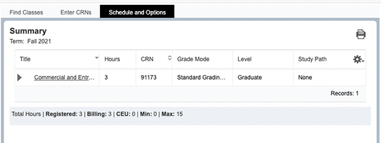 Screenshot of Schedule and Options view.