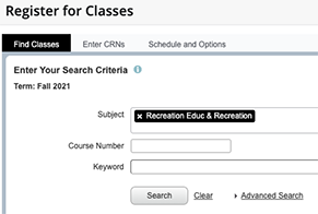 Search for Classes Page Screenshot